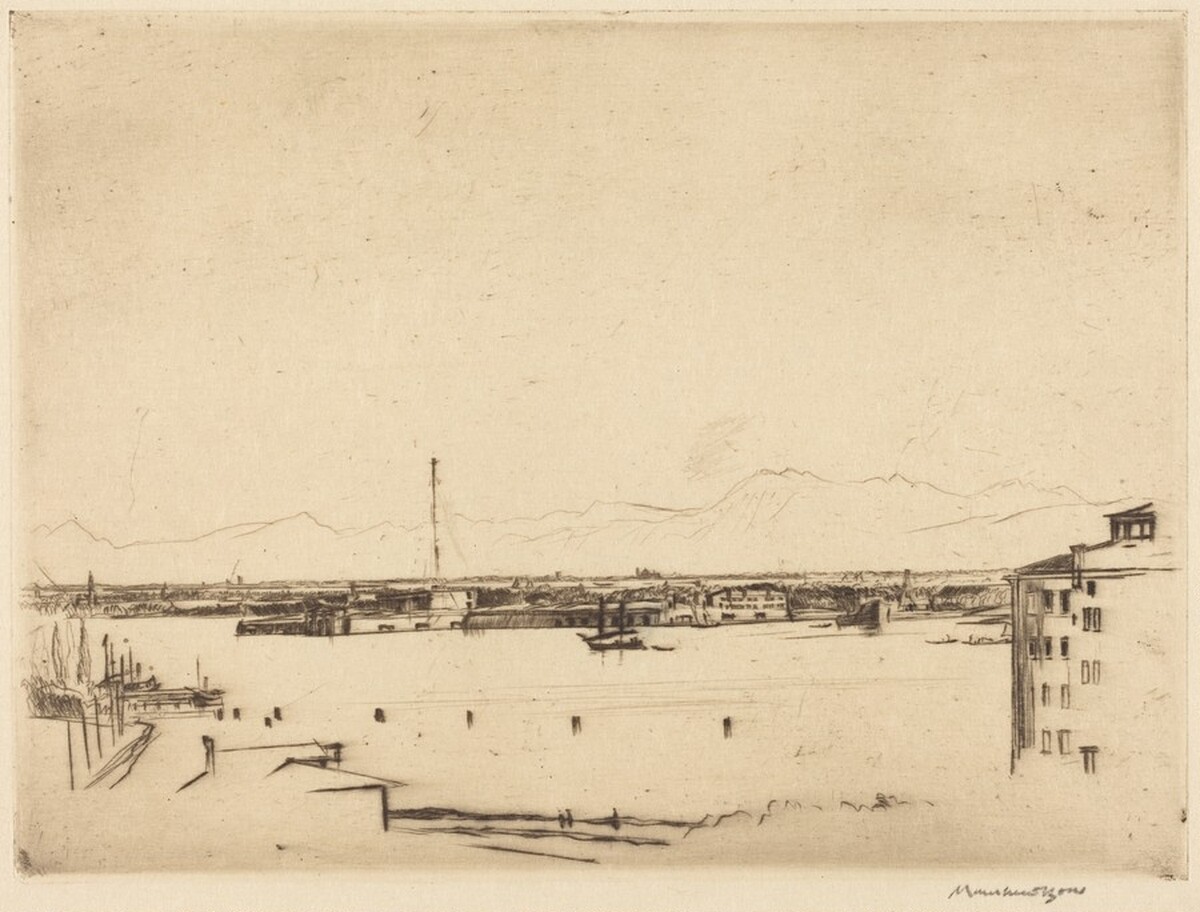 The Alps from the Lido - No. 1 by Sir Muirhead Bone