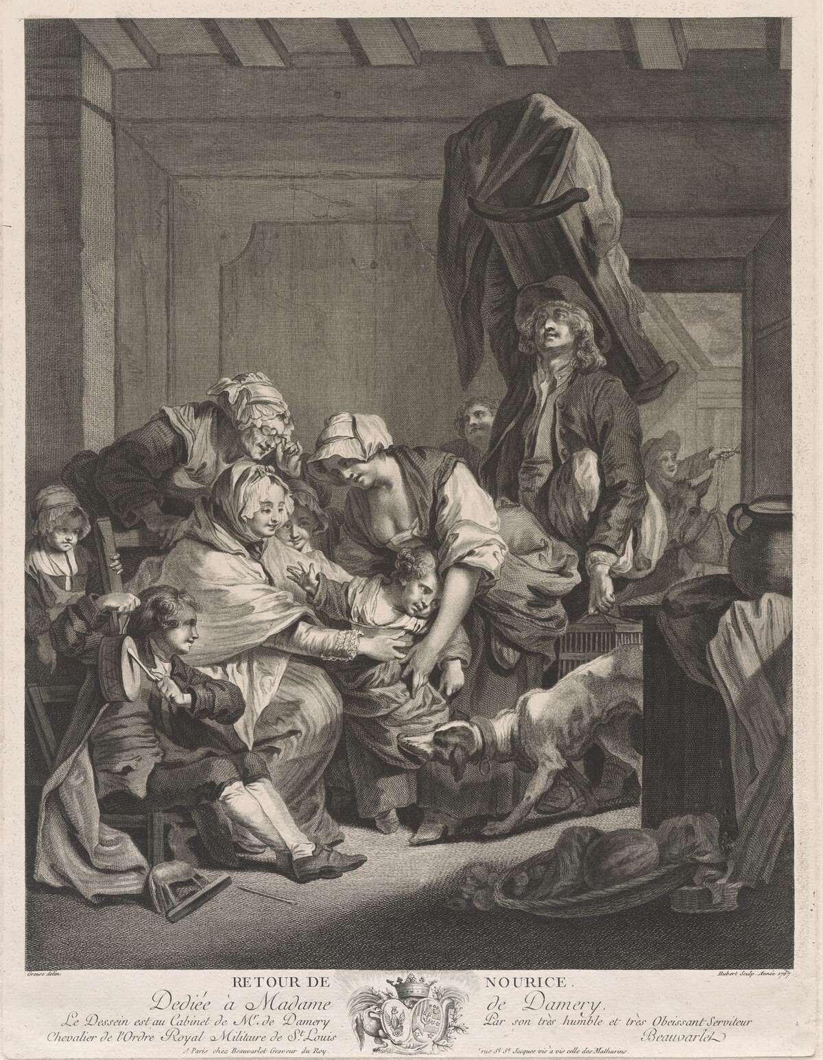 Retour de Nour(r)ice (Return from the Wet Nurse) by François Hubert, after Jean-Baptiste Greuze, published by Jacques-Firmin Beauvarlet