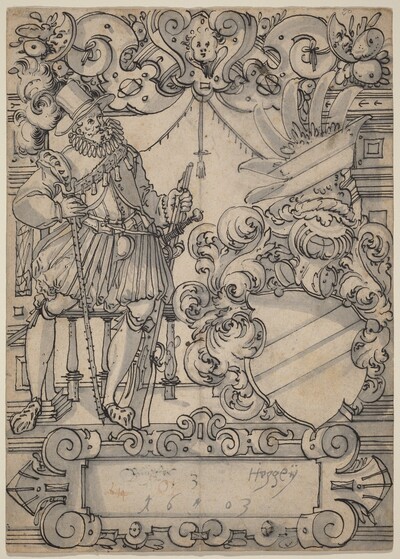 A Donor with a Coat of Arms (Schildbegleiter und Wappenschild mit Schrägbalken)