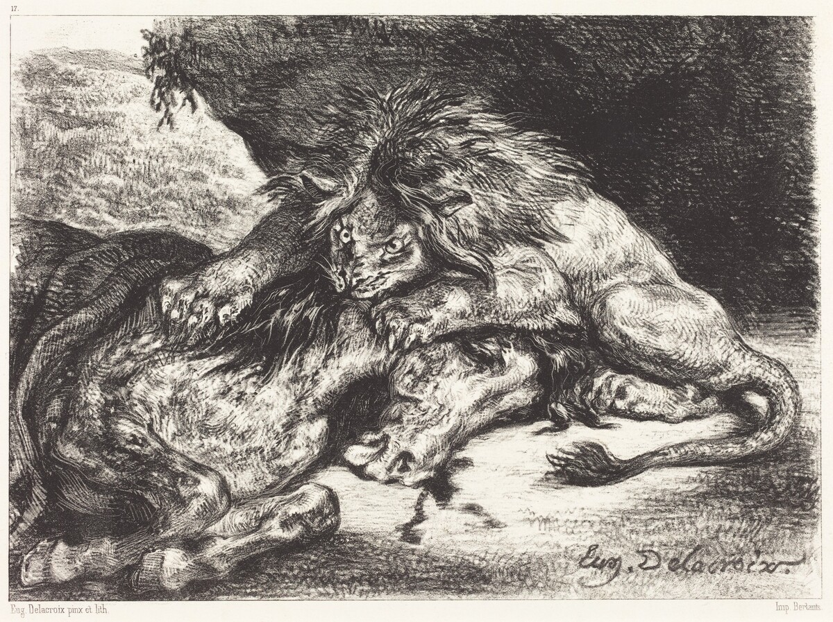 Lion Devorant un Cheval (Lion Devouring a Horse) by Eugène Delacroix