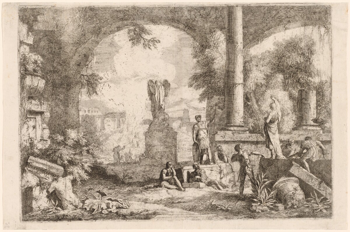 Capriccio of Antique Ruins with Men Gazing at a Classical Orator by Marco Ricci