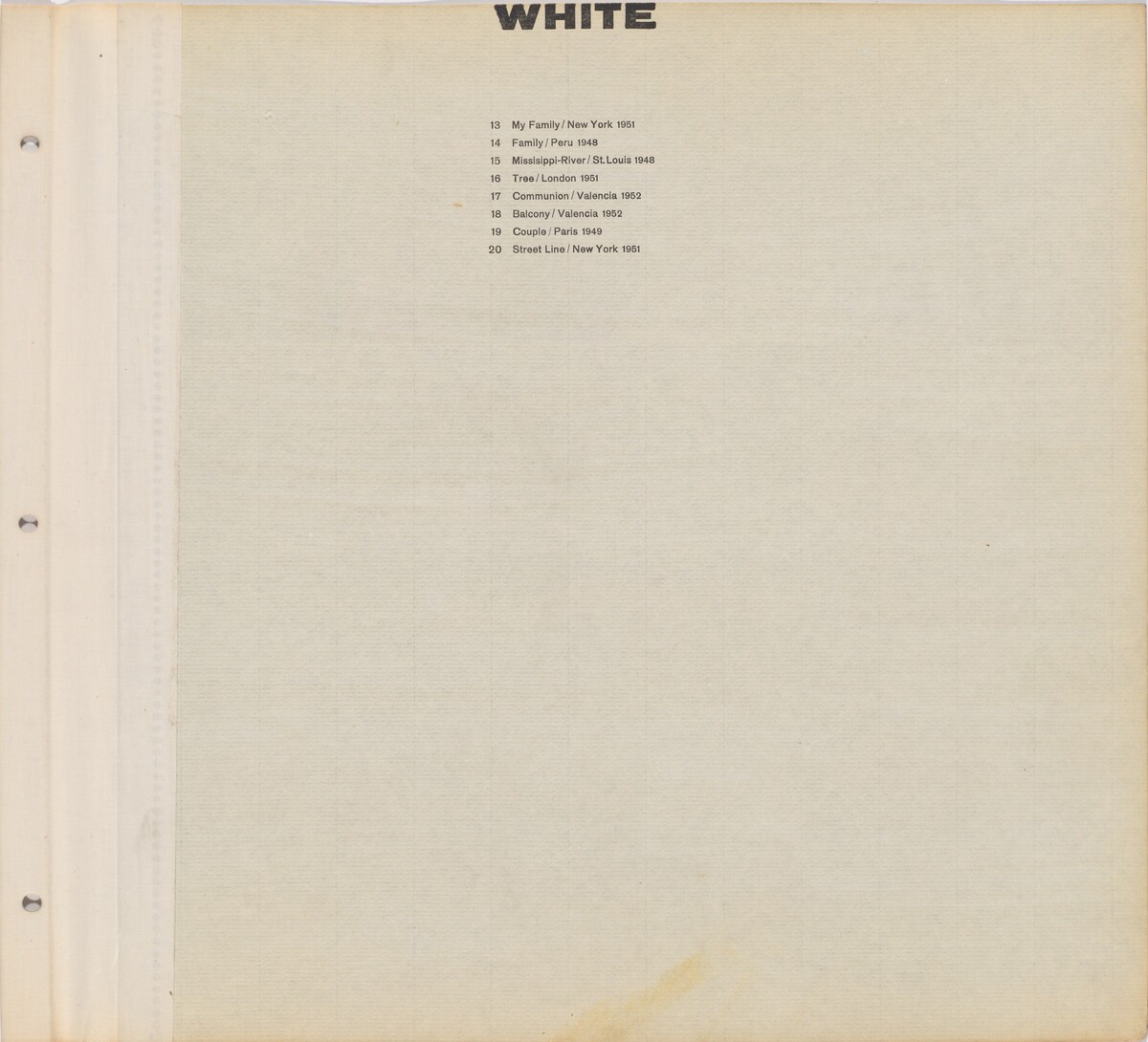 Title page for White / Text page with illustration number by Robert Frank