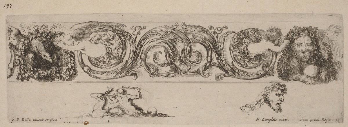 Ornamental Frieze with Eagle and Lion Engarlanded by Children by Stefano Della Bella