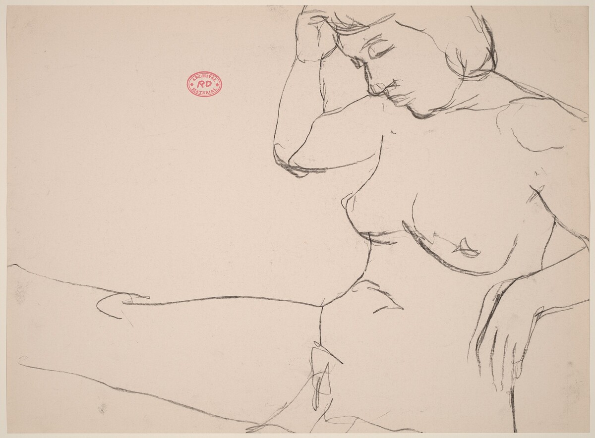 Untitled [seated female nude with right hand touching hair] by Richard Diebenkorn