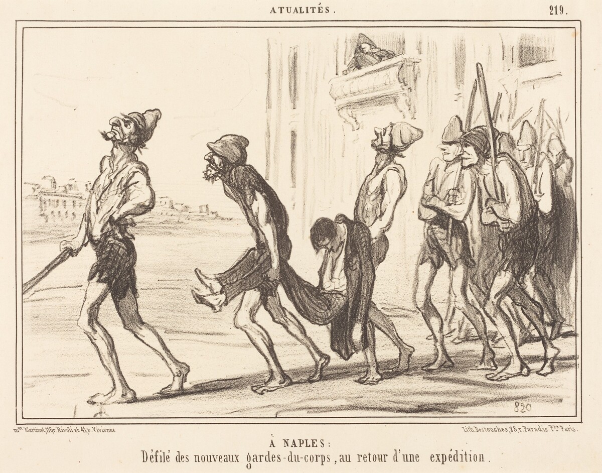 A Naples: Défilé des... gardes-du-corps... by Honoré Daumier