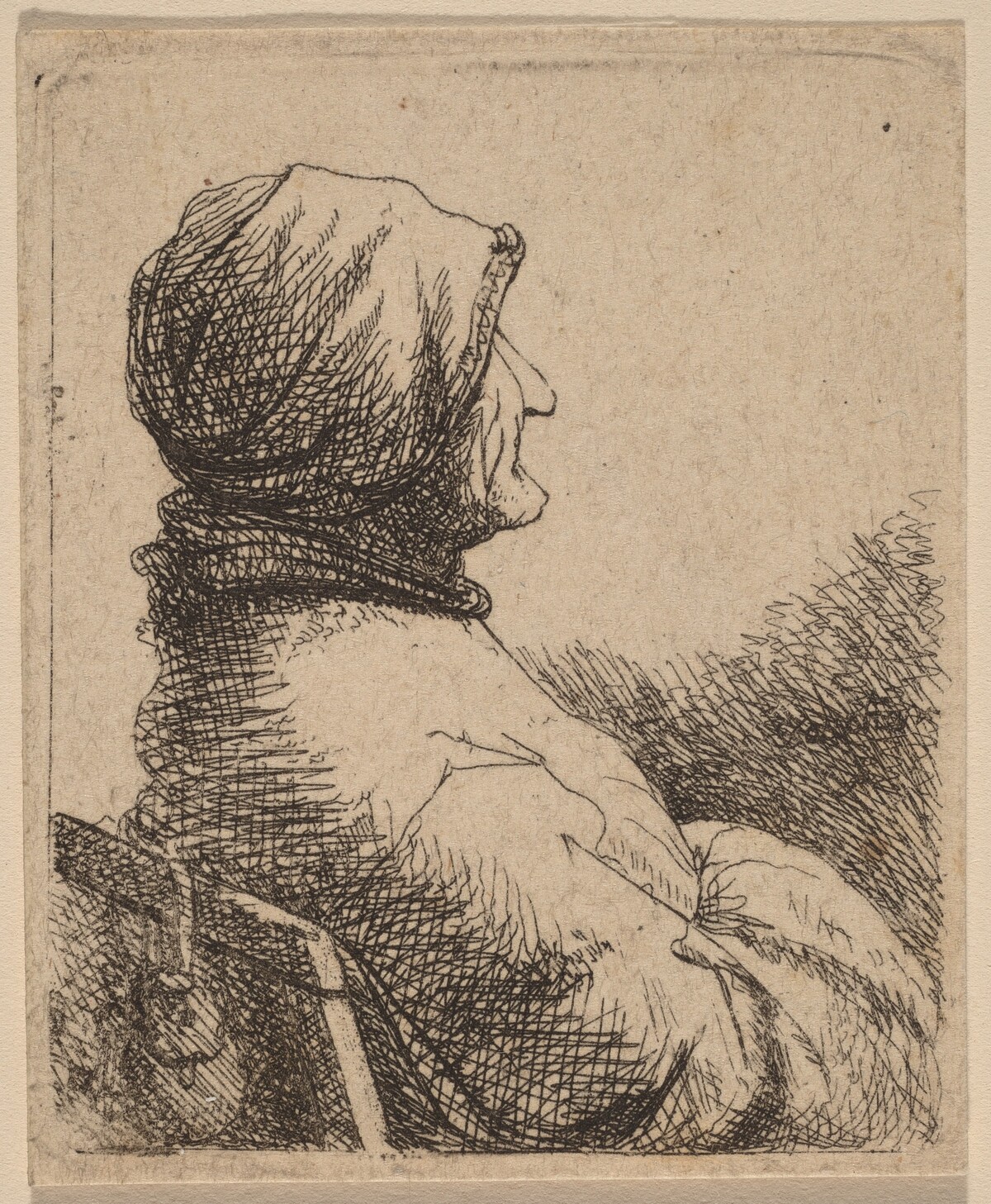 Bust of an Old Woman Turned in Profile to  the Right by Netherlandish 17th Century