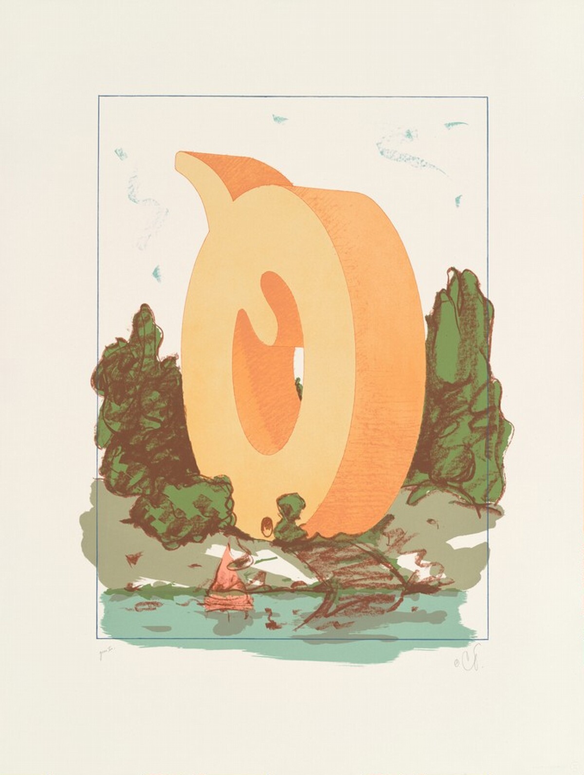 The Letter Q as Beach House, with Sailboat by Claes Oldenburg