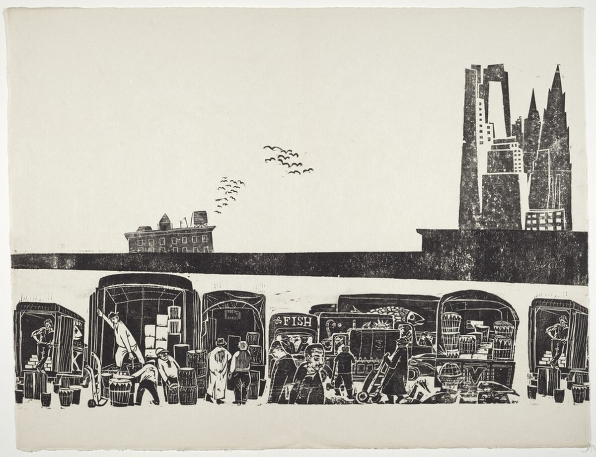The Fulton Fish Market by Antonio Frasconi