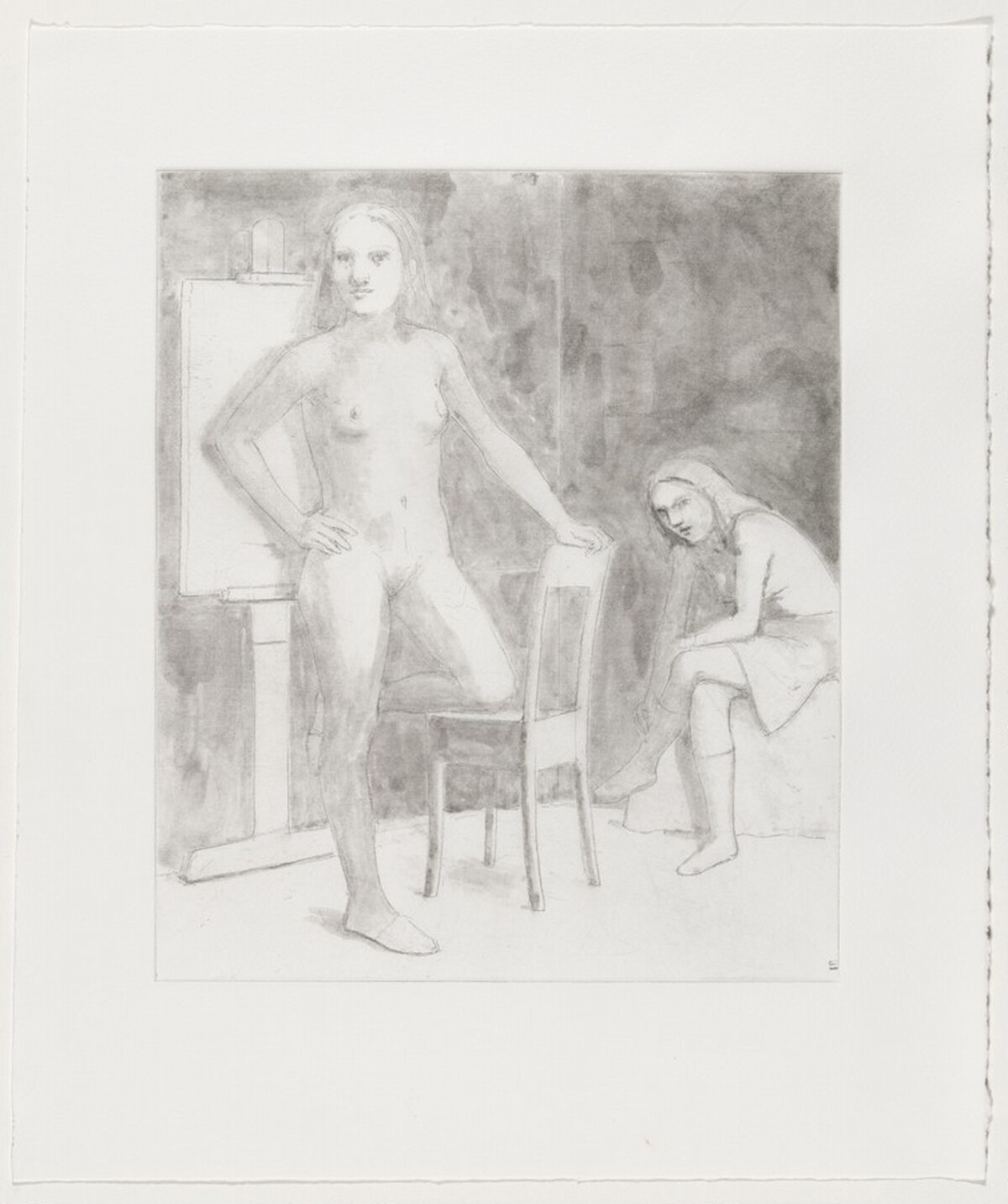 Untitled [Standing Figure with Knee on Chair] [working proof 4] by William Bailey