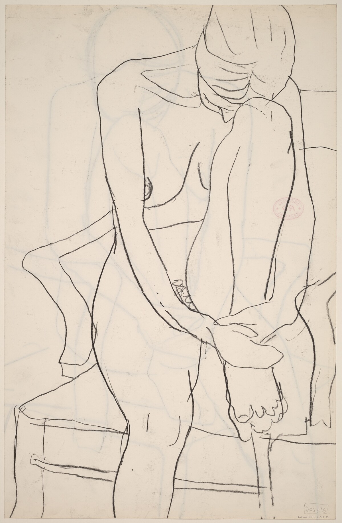 Untitled [seated nude with resting her head on her knee] [verso] by Richard Diebenkorn