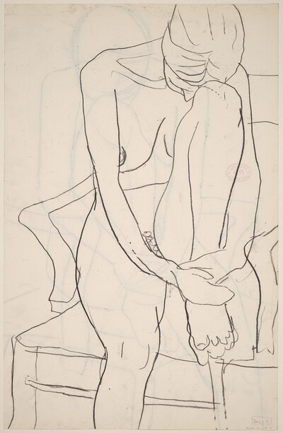 Untitled [seated nude with resting her head on her knee] [verso]