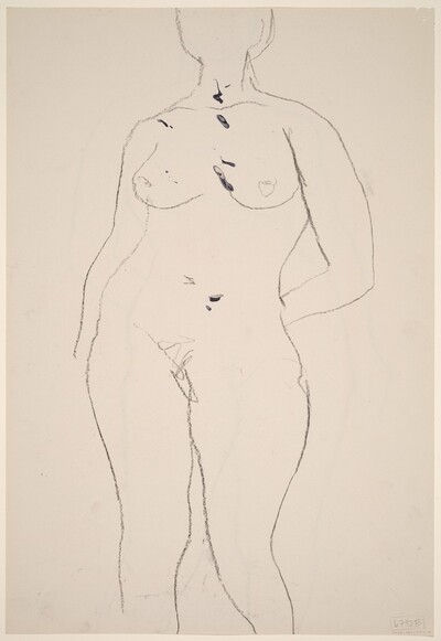 Untitled [front view of nude with left hand behind her back] [verso]