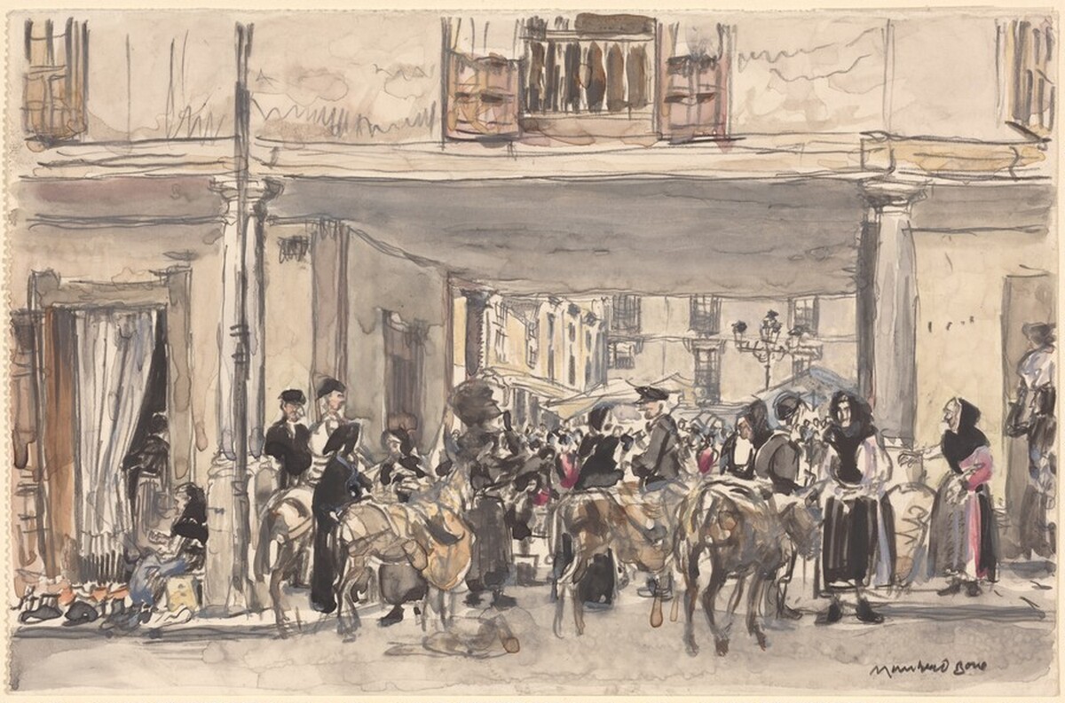 Market Day, Oviedo by Sir Muirhead Bone