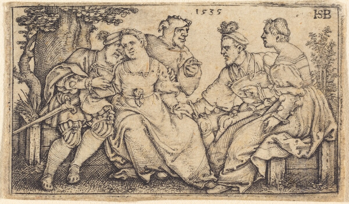 Two Couples and a Fool by Sebald Beham
