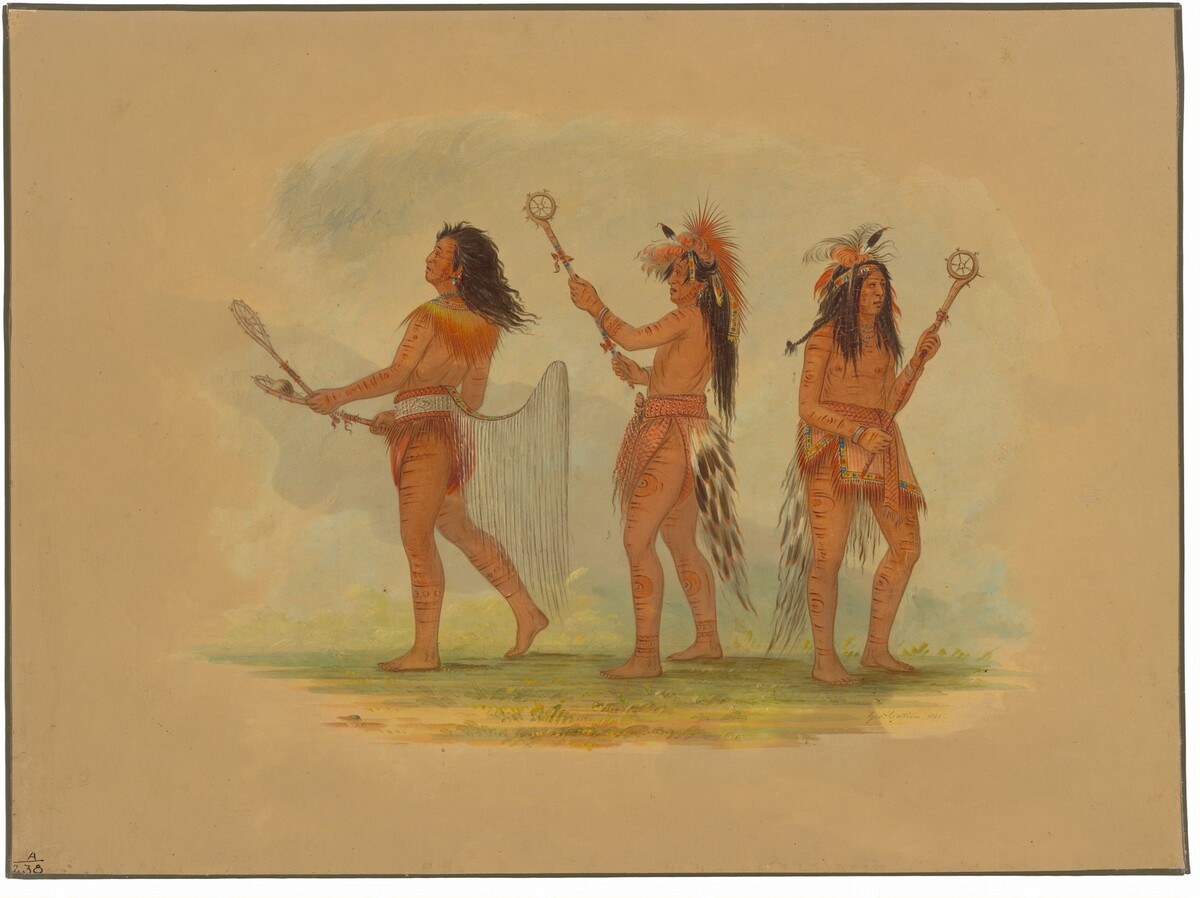 Three Celebrated Ball Players - Choctaw, Sioux and Ojibbeway by George Catlin