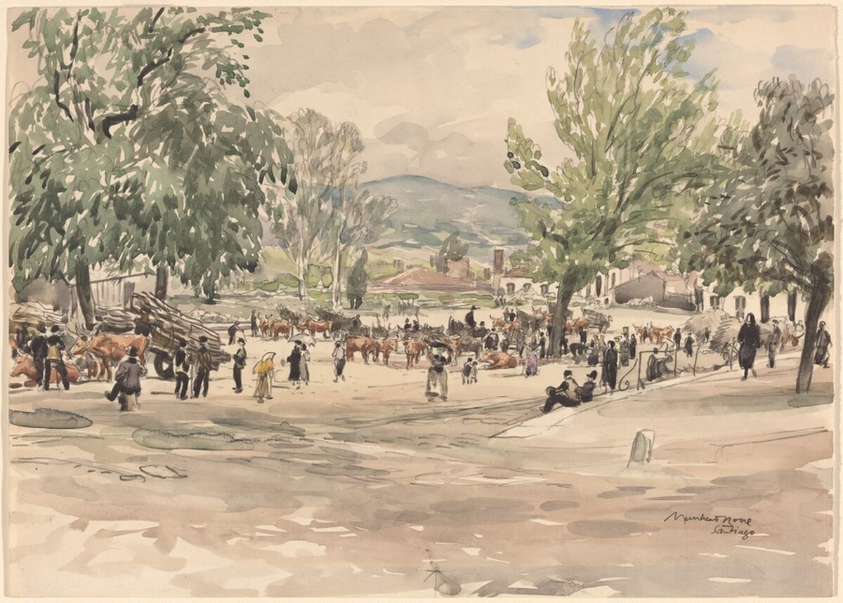Wood Market, Santiago by Sir Muirhead Bone