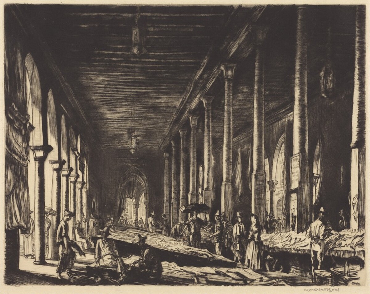The Fish Market, Venice - No. 2 by Sir Muirhead Bone