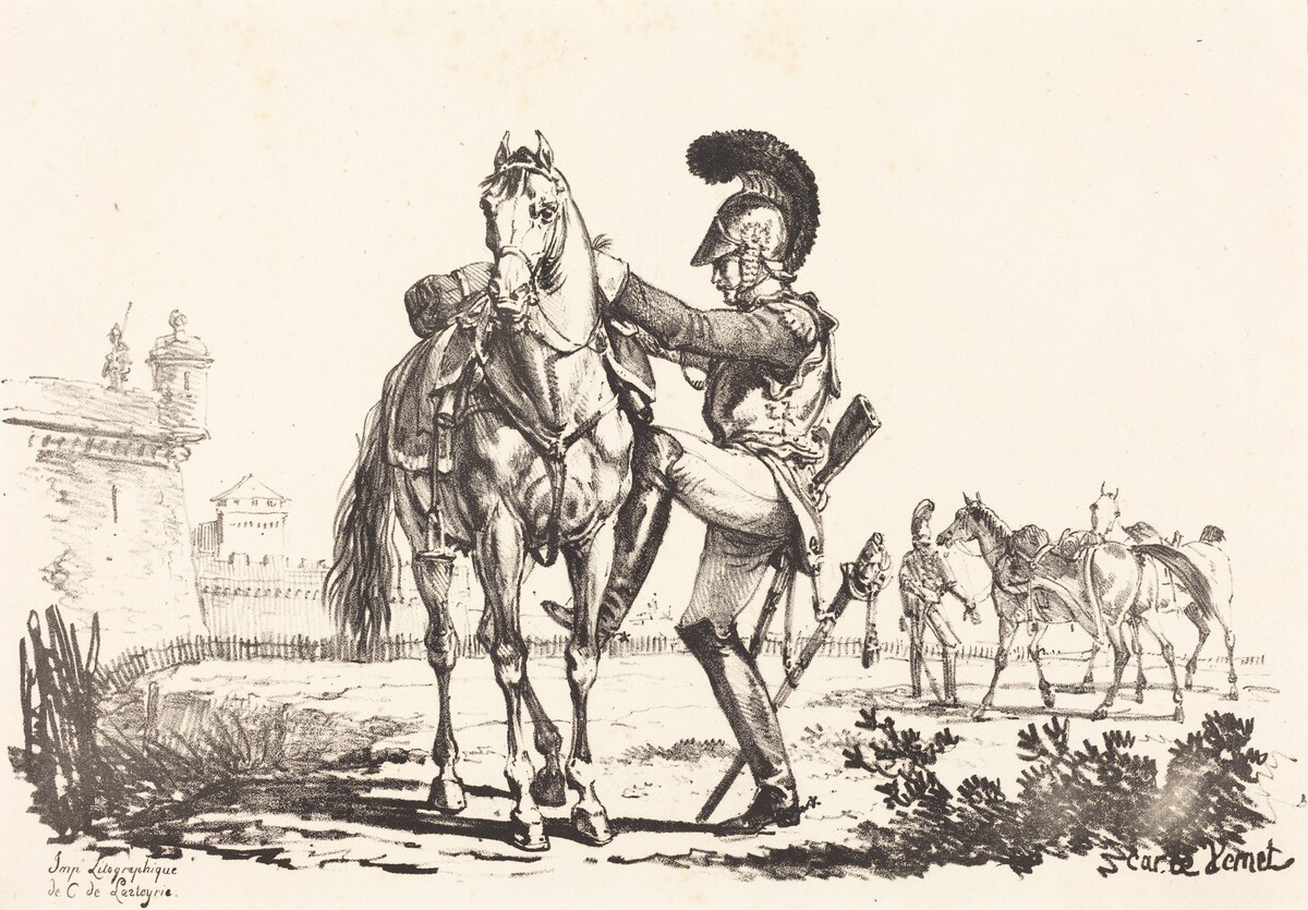 Carabinier Mounting a Horse by Carle Vernet