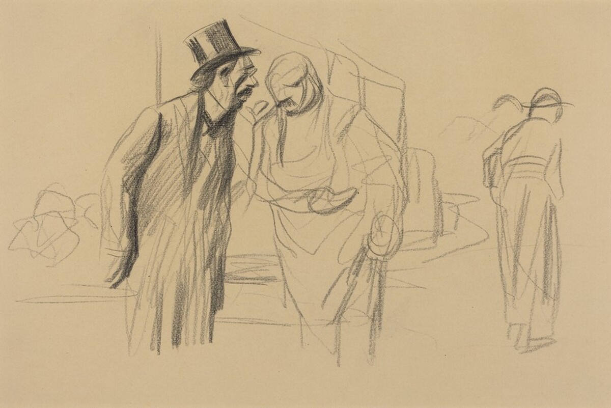 a) Au village (In the Village) (recto); b) Au village (In the Village) (verso) by Jean-Louis Forain