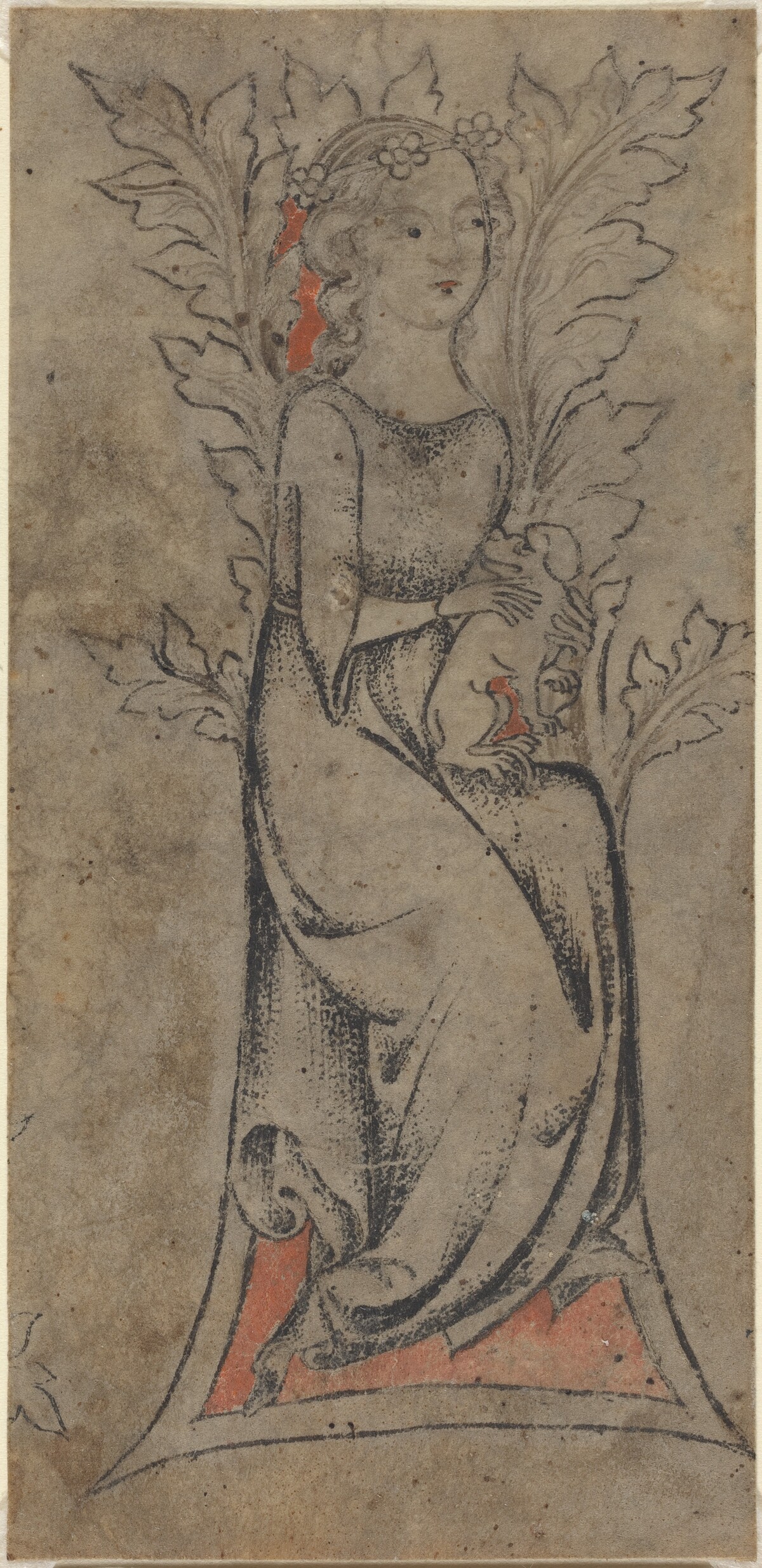 Seated Girl with a Dog by German 14th Century