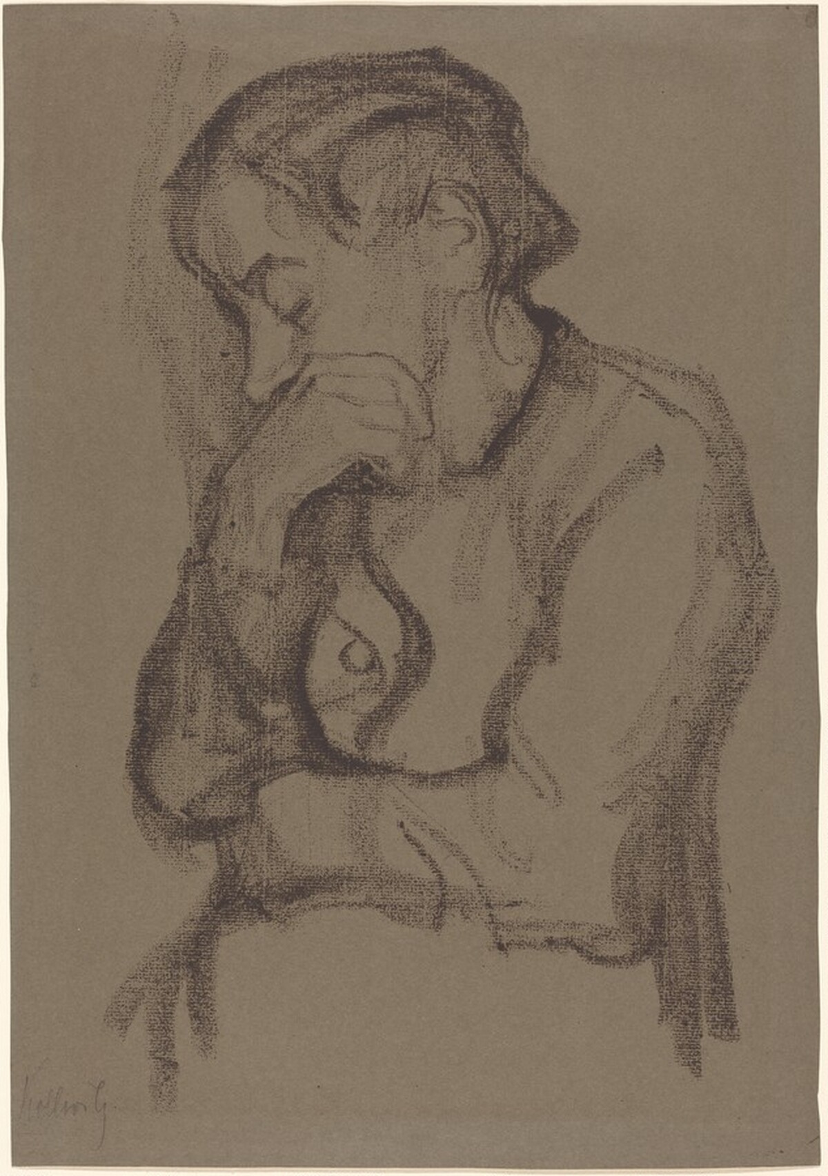 Woman Covering Her Mouth with Right Hand (Halbfigur einer Frau mit der rechten Hand  den Mund Bedeckend) by Käthe Kollwitz