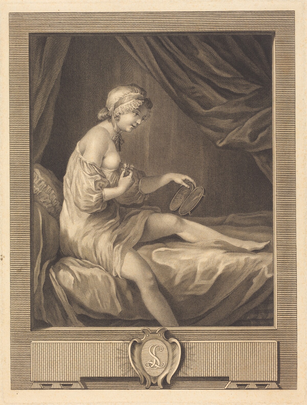 La Comparison du bouton de rose by Antoine Francois Dennel after Gabriel Jacques de Saint-Aubin