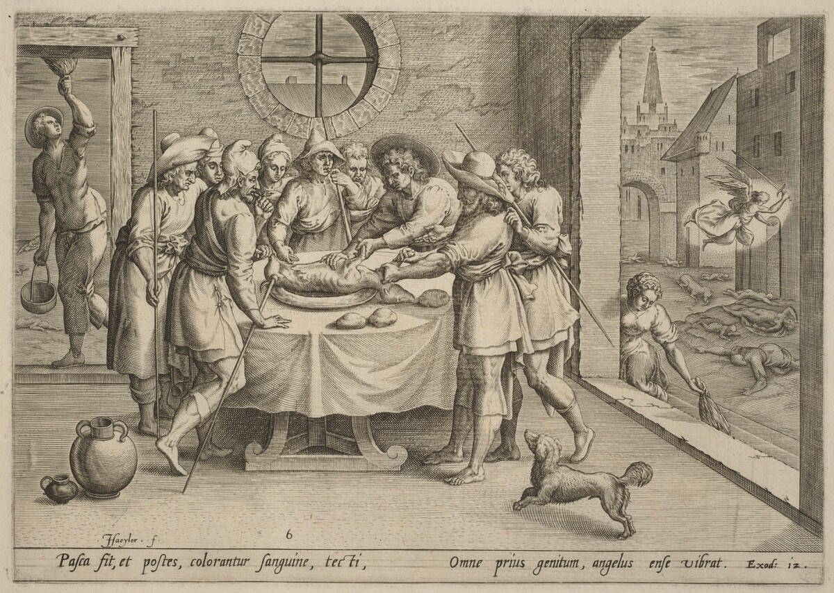 Preparation for the Passover by Jan Sadeler I, after Maarten van Cleef