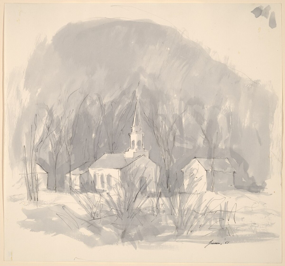 Church and Three Buildings by Donald Carlisle Greason