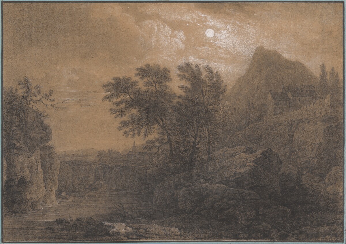 Moonlit Landscape with a River and Castle by Simon Mathurin Lantara