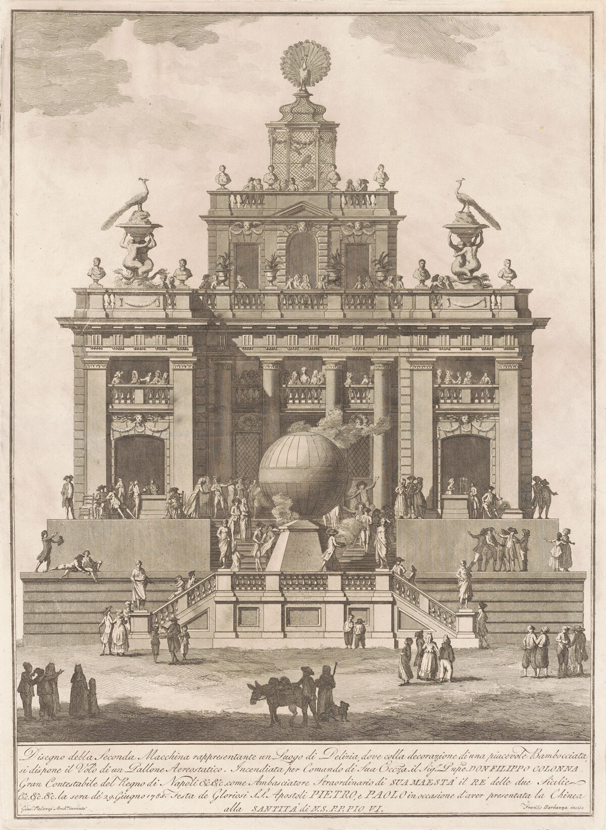 The Seconda Macchina for the Chinea of 1785: A Pleasure Palace with an Air Balloon by Francesco Barbazza, after Giuseppe Palazzi