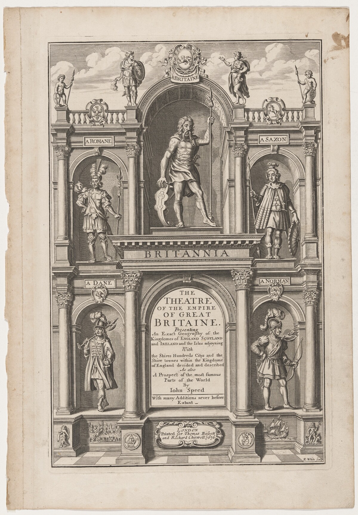 Title Page to "The Theatre of the Empire of Great Britaine" by John Speed by Robert White after Jodocus Hondius I
