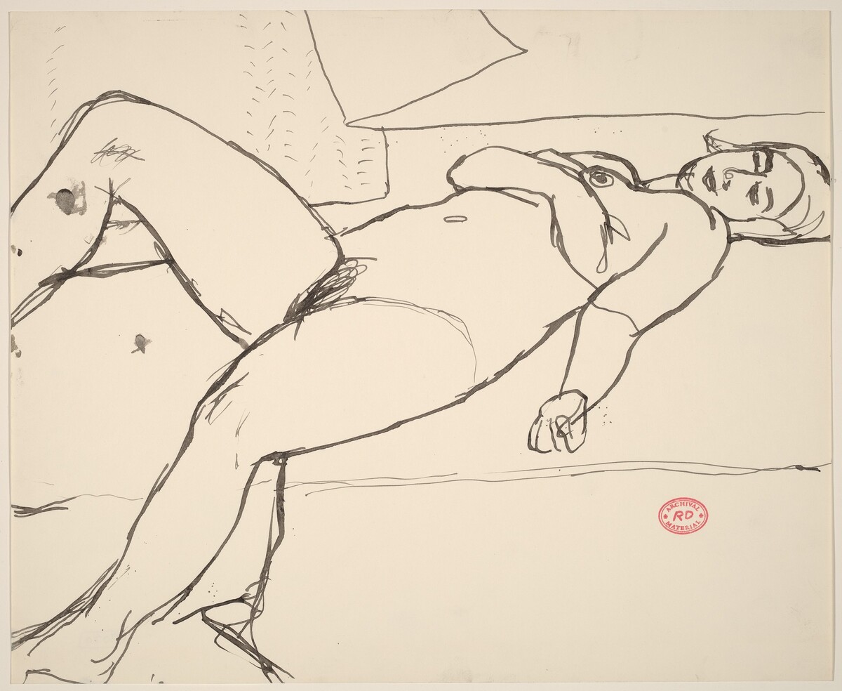 Untitled [nude reclining with her arm across her chest] by Richard Diebenkorn