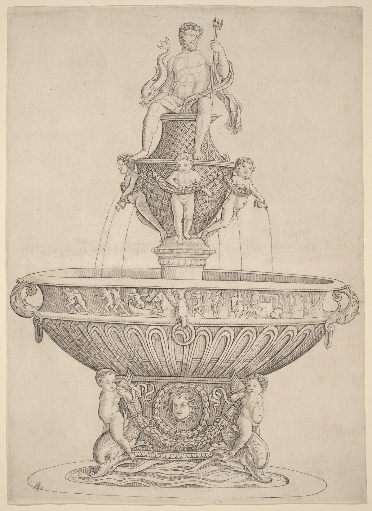 Fountain with Statue of Neptune by Zoan Andrea