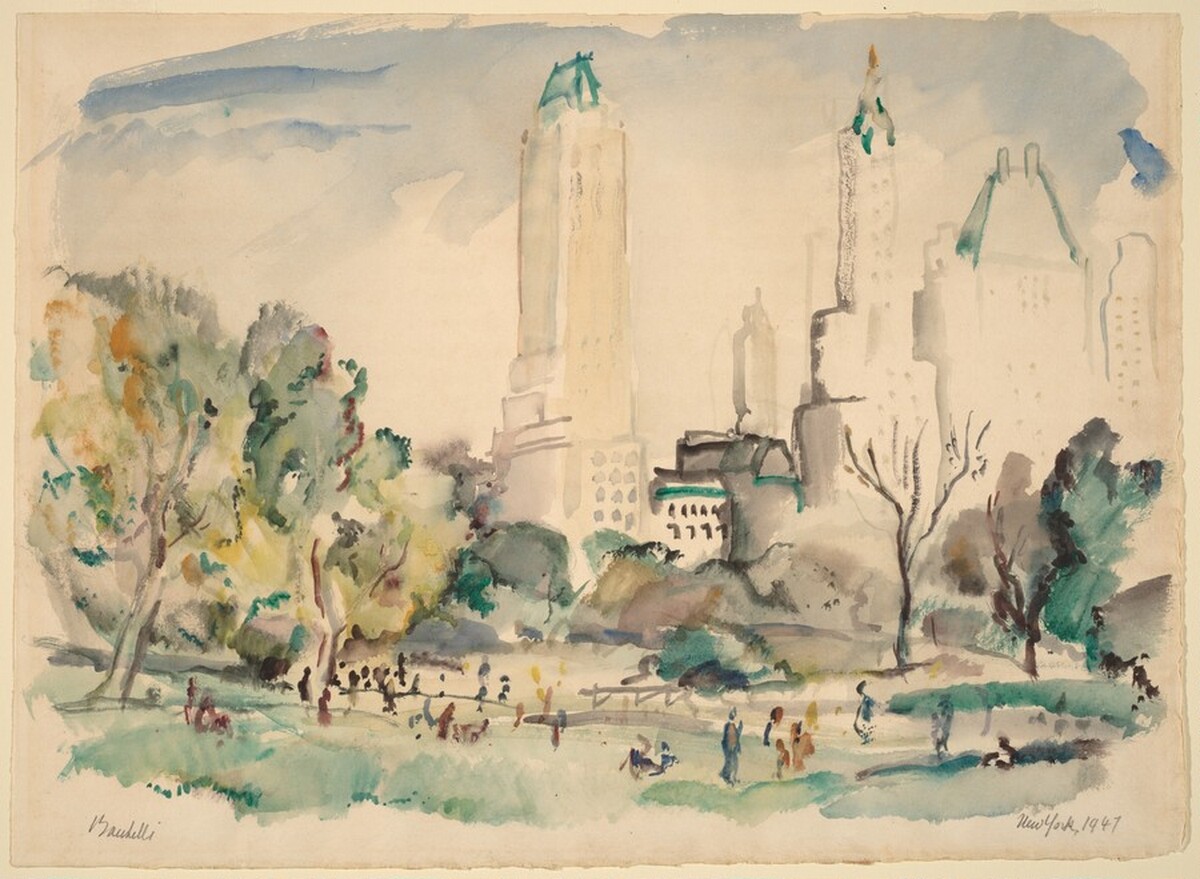 View of the Skyline of New York from Central Park by American 20th Century