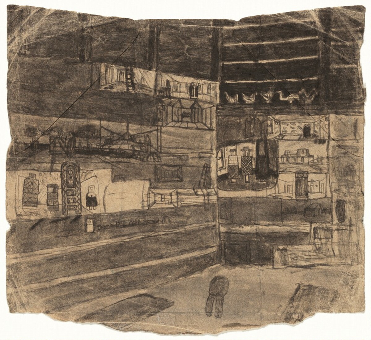 Untitled (Shed Interior with Pictures on Display) [verso] by James Castle