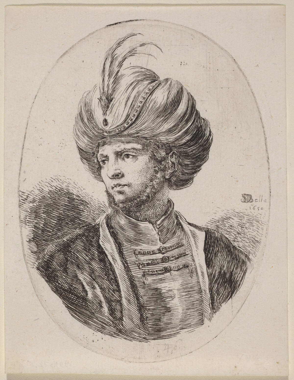 Young Moor with a Slight Beard and Feathered Turban, Turned to the Left by Stefano Della Bella