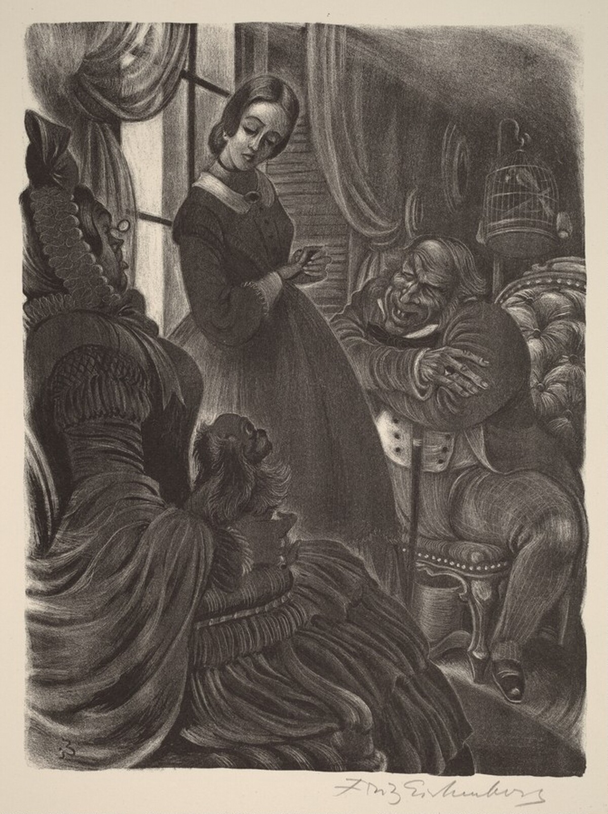 Fyodor's Second Marriage  (Book I: The History of a Family, facing p.10) by Fritz Eichenberg