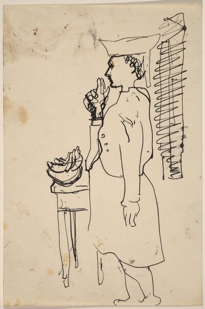 Woman Turned to the Right, Standing before a Table with a Bowl of Fruit