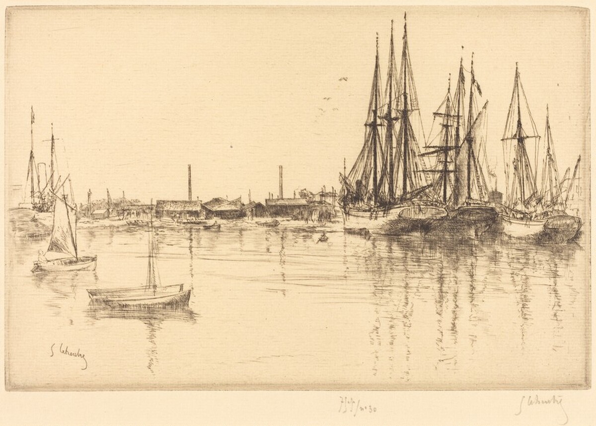 Sailing Ships in the Bassin Neuf at La Rochelle (Les Voiliers du Bassin Neuf, a La Rochelle) by Gustave Leheutre