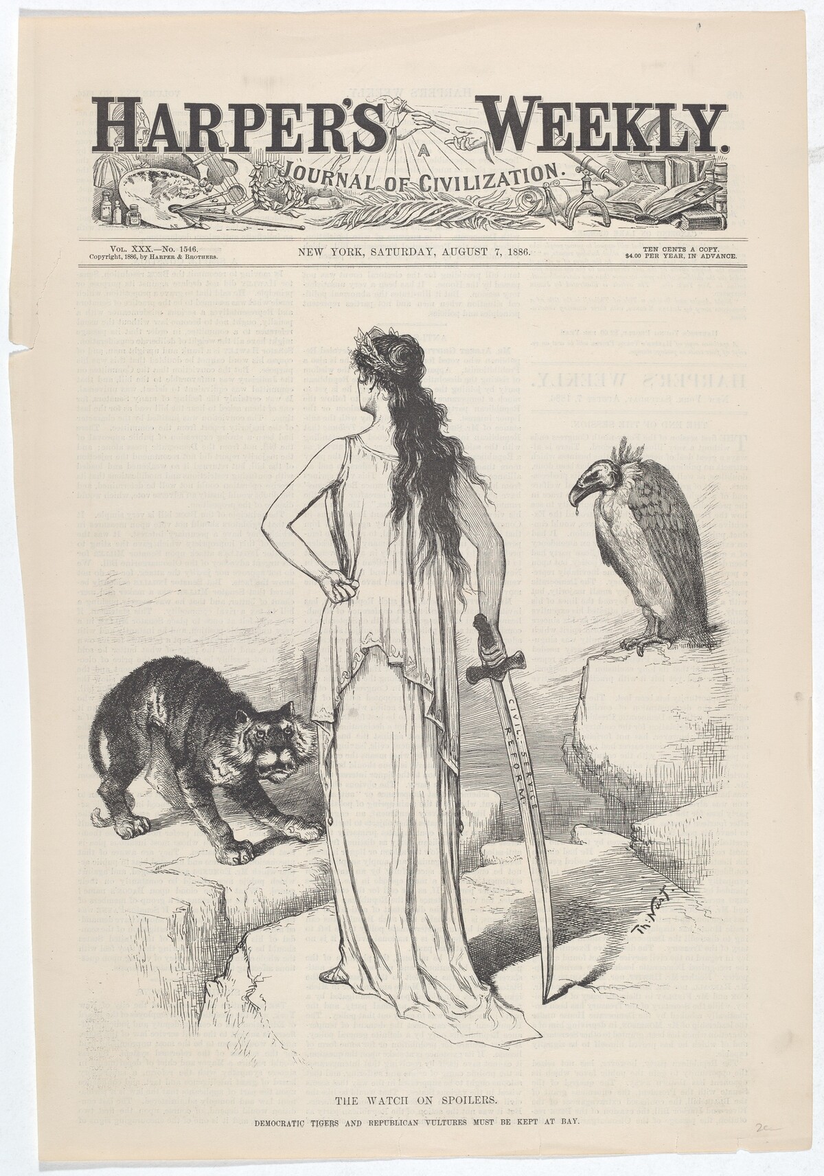 The Watch on Spoilers. The Democratic Tigers and Republian Vultures Must Be Kept at Bay. by Thomas Nast