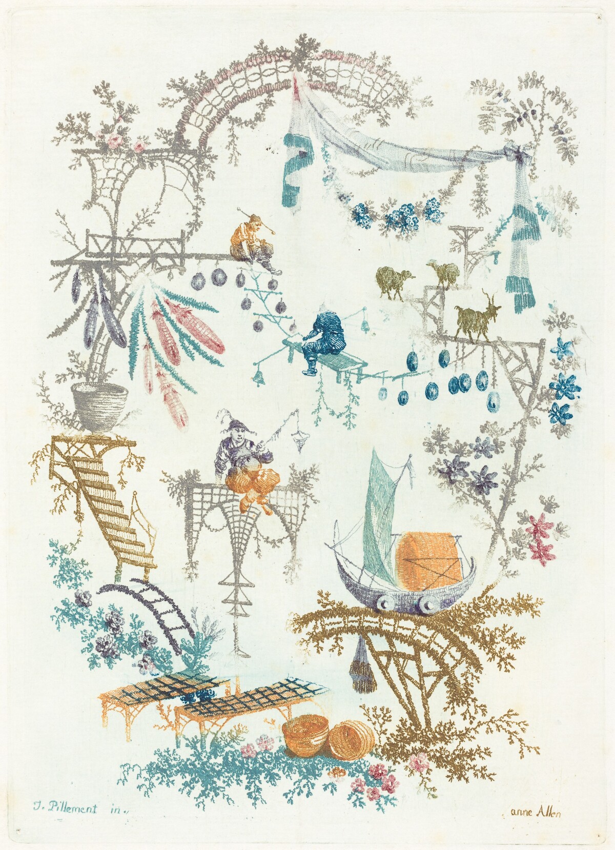 Arabesque with a Boat by Anne Allen after Jean-Baptiste Pillement