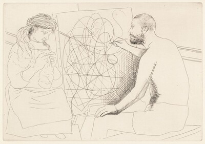 Peintre et modèle tricotant  (Painter and Model Knitting)