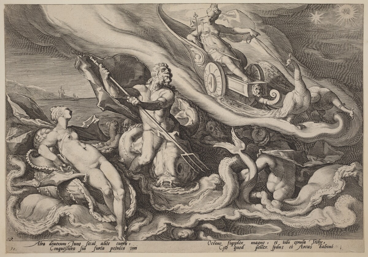 Juno Complaining to Oceanus and Tethys about Callisto by Workshop of Hendrick Goltzius, after Hendrick Goltzius