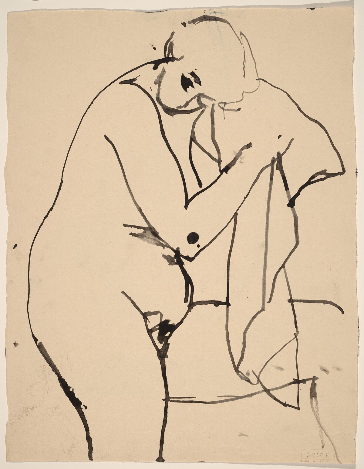 untitled [female nude holding cloth] [verso] by Richard Diebenkorn