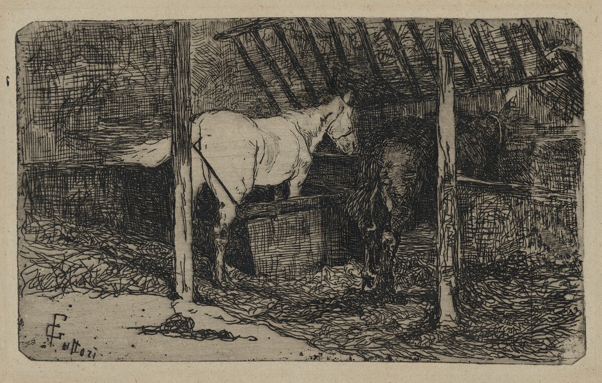 Interior of a Stable with Horses (Interno di stalla con cavalli) by Giovanni Fattori