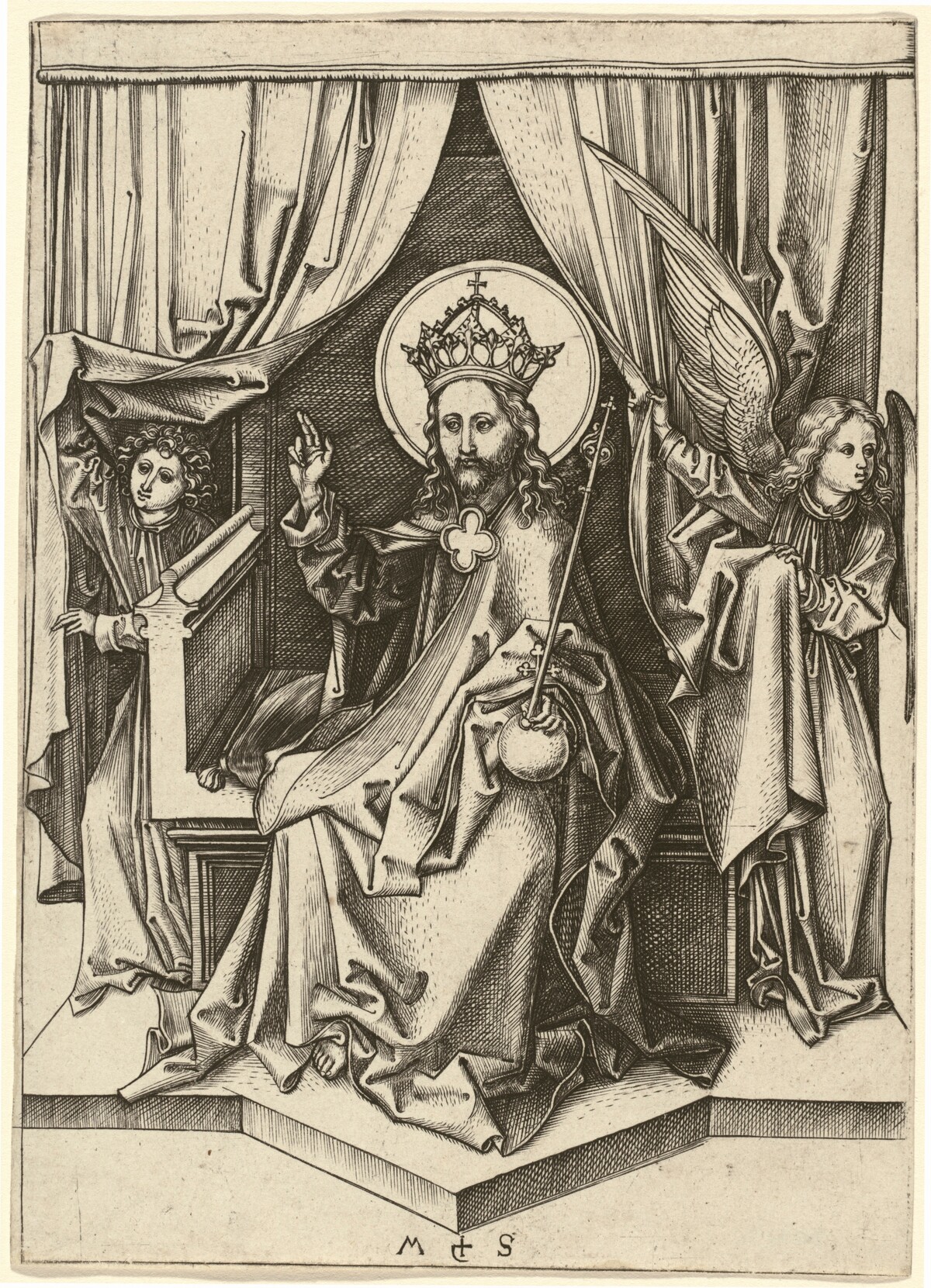 Christ Enthroned, with Two Angels by Martin Schongauer