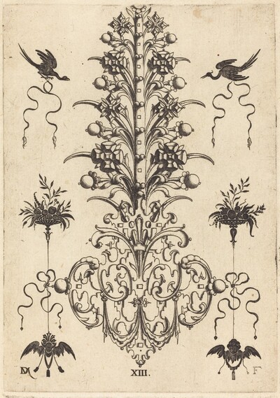 Hyacinth-Shaped Brooch with Birds at Top and Devil's- and Angel's-Head at Bottom