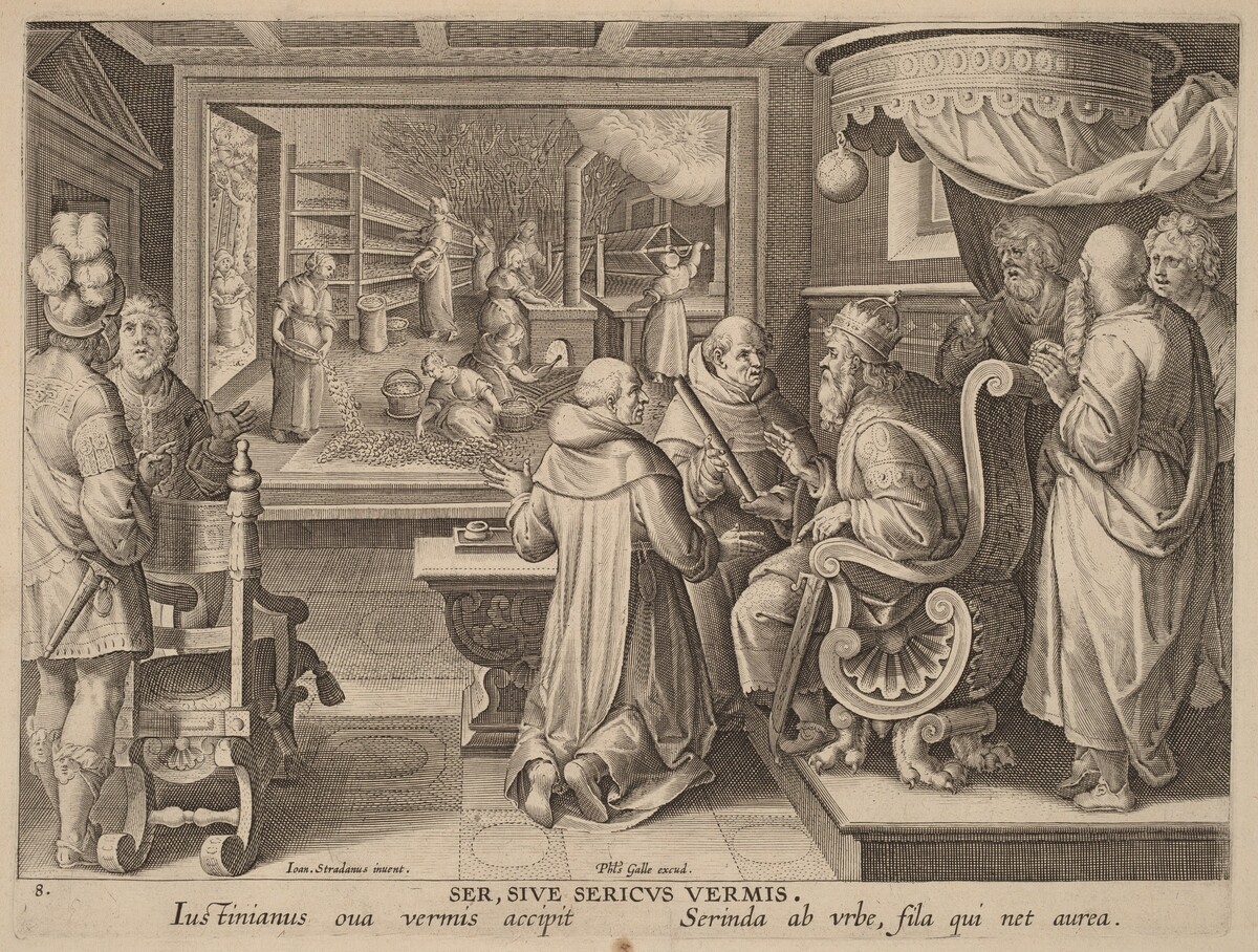 Ser, Sive Sericus Vermis (Silk, or the Silkworm) by Workshop of Philip Galle after Jan van der Straet