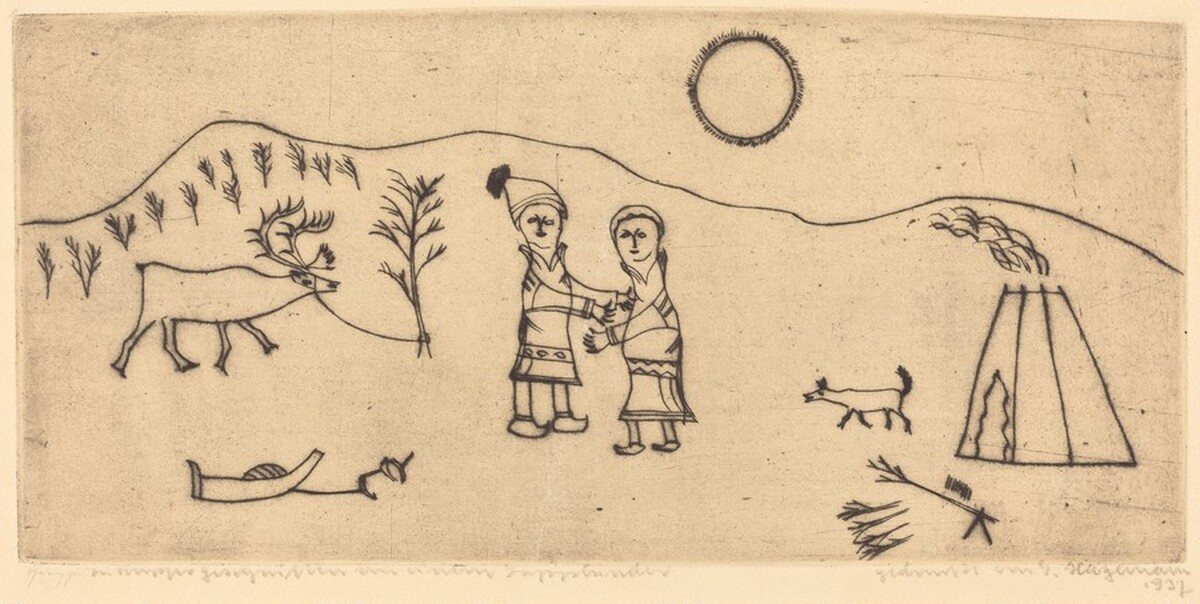 Folk Scene: Man and Wife, Dog, and Reindeer by Gustav Hagemann