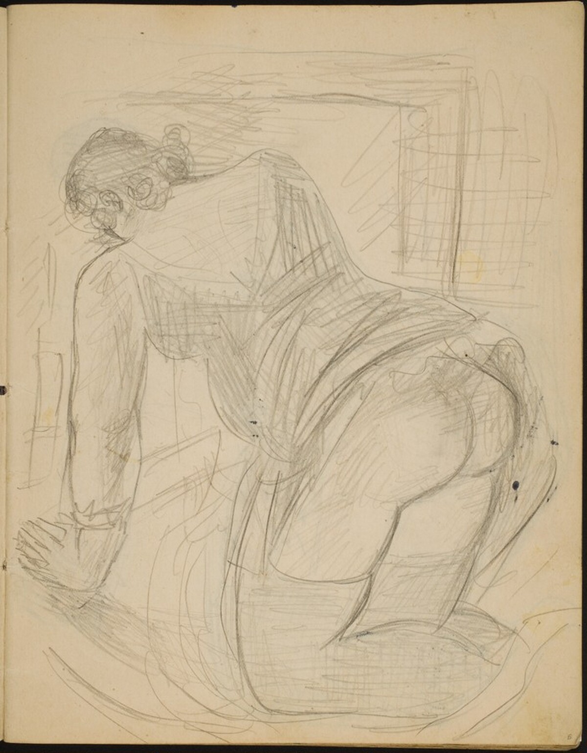 Kriechende Frau in Wäsche (Semi-Nude Woman Kneeling) [p. 5] by Max Beckmann
